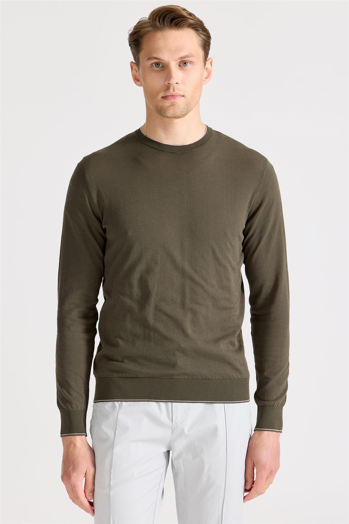 Yeşil Sıfır Yaka Pamuk Triko