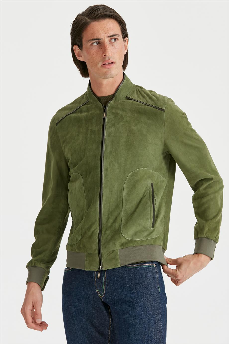 Yeşil Süet Erkek Mont - Image 4