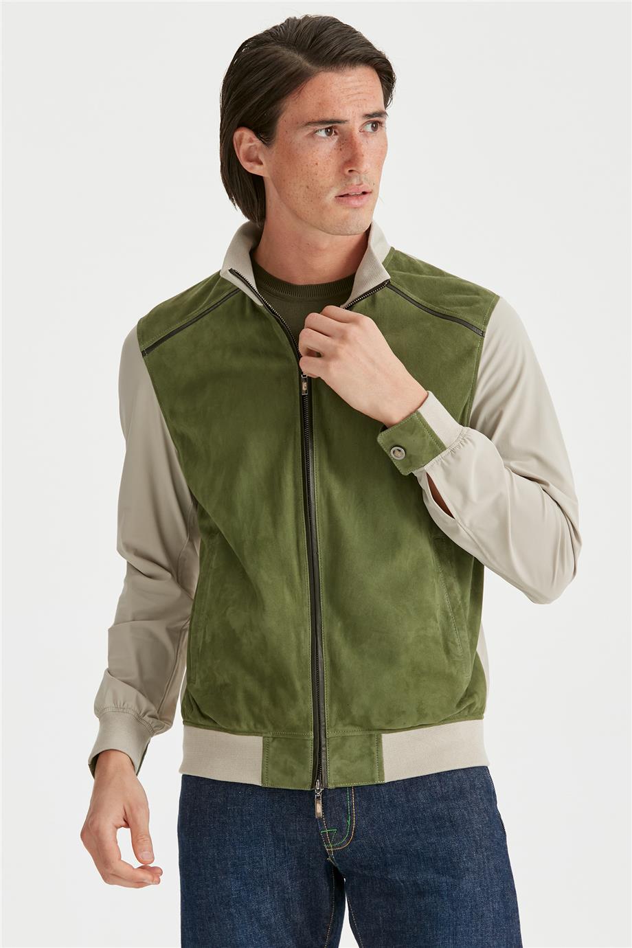 Yeşil Süet Teknik Erkek Mont - Image 3